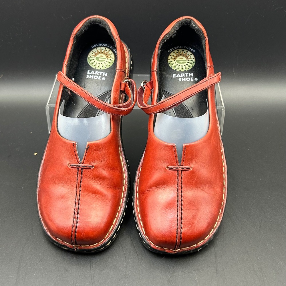 Earth Shoe Departure Mary Jane Women 7 Red Leather Comfort Gelron 2000 Gorpcore - Picture 3 of 6